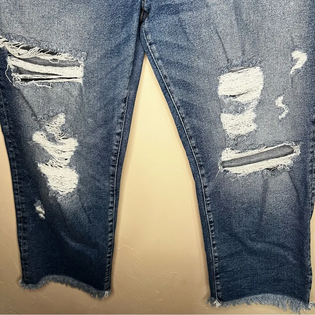 KanCan High Rise Straight Distressed Raw Hem Crop Denim Jeans Blue Size 32 - Image 4