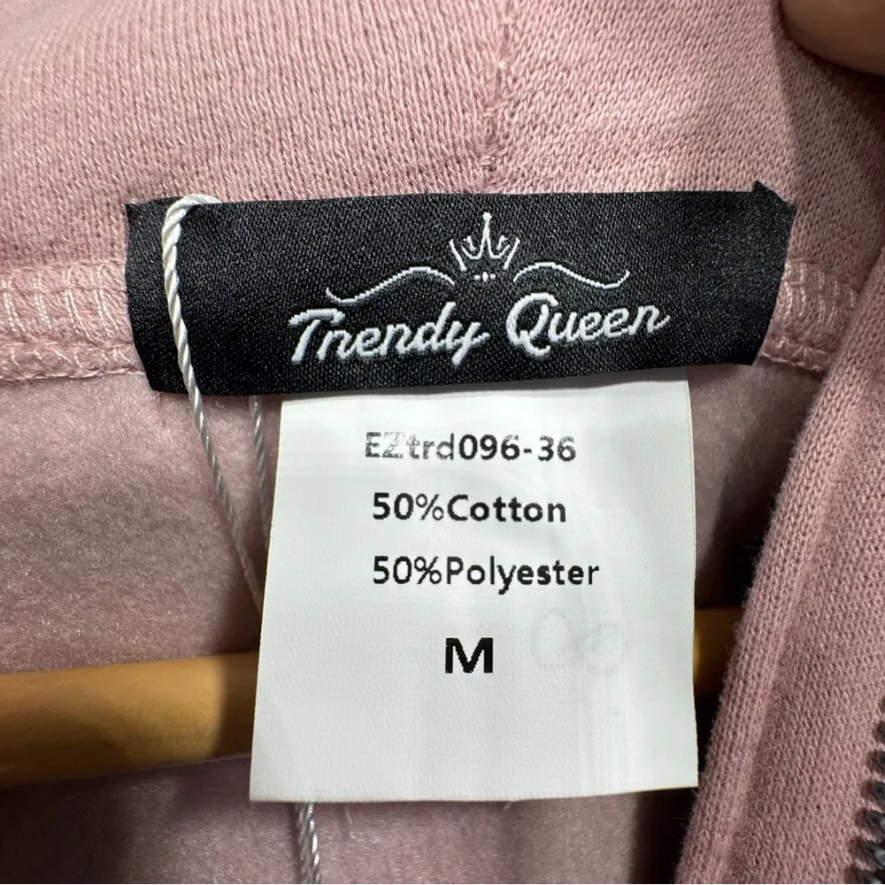 Light Pink Mauve Zip Front Cropped Hoodie with Pockets Thumb Holes Cozy Comfy Size M - Image 12