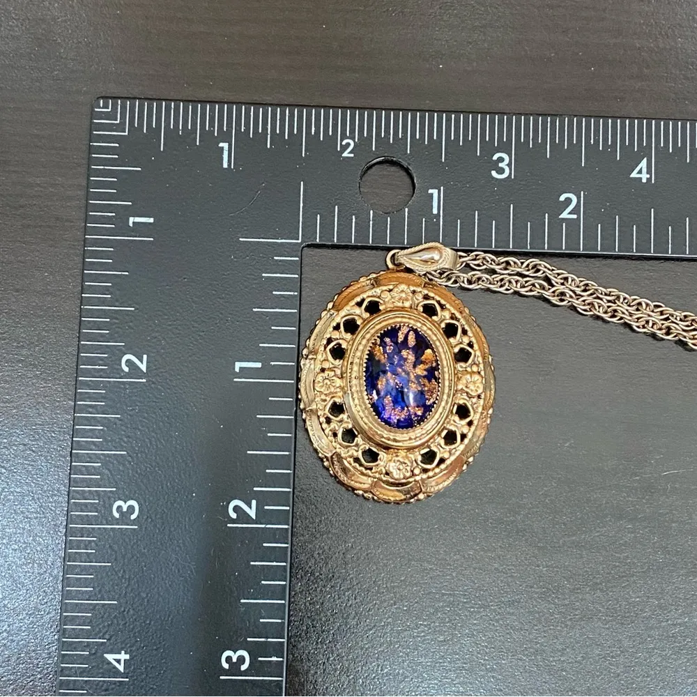 Vintage Caravellle Pendant Watch Double Sided Ornate Cabochon 24” Necklace WORKS - Image 3