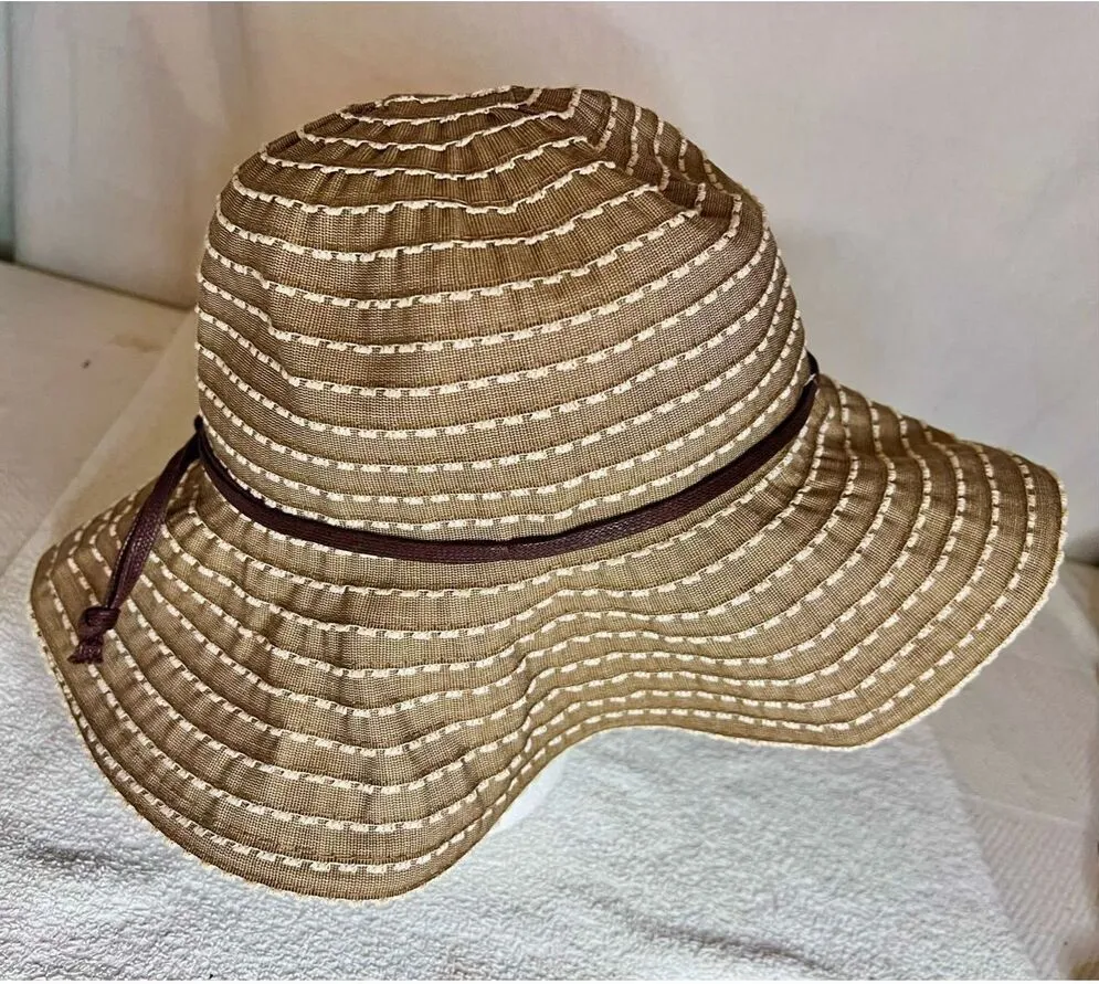 Scala Sun Hat Tan OS One Size Floppy Brim Packable Beach Wedding Summer Shade - Image 1
