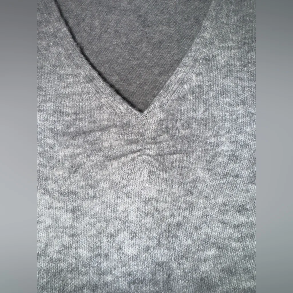 Mango Gray V-Neck Sweater Soft Knit Fitted - Image 4