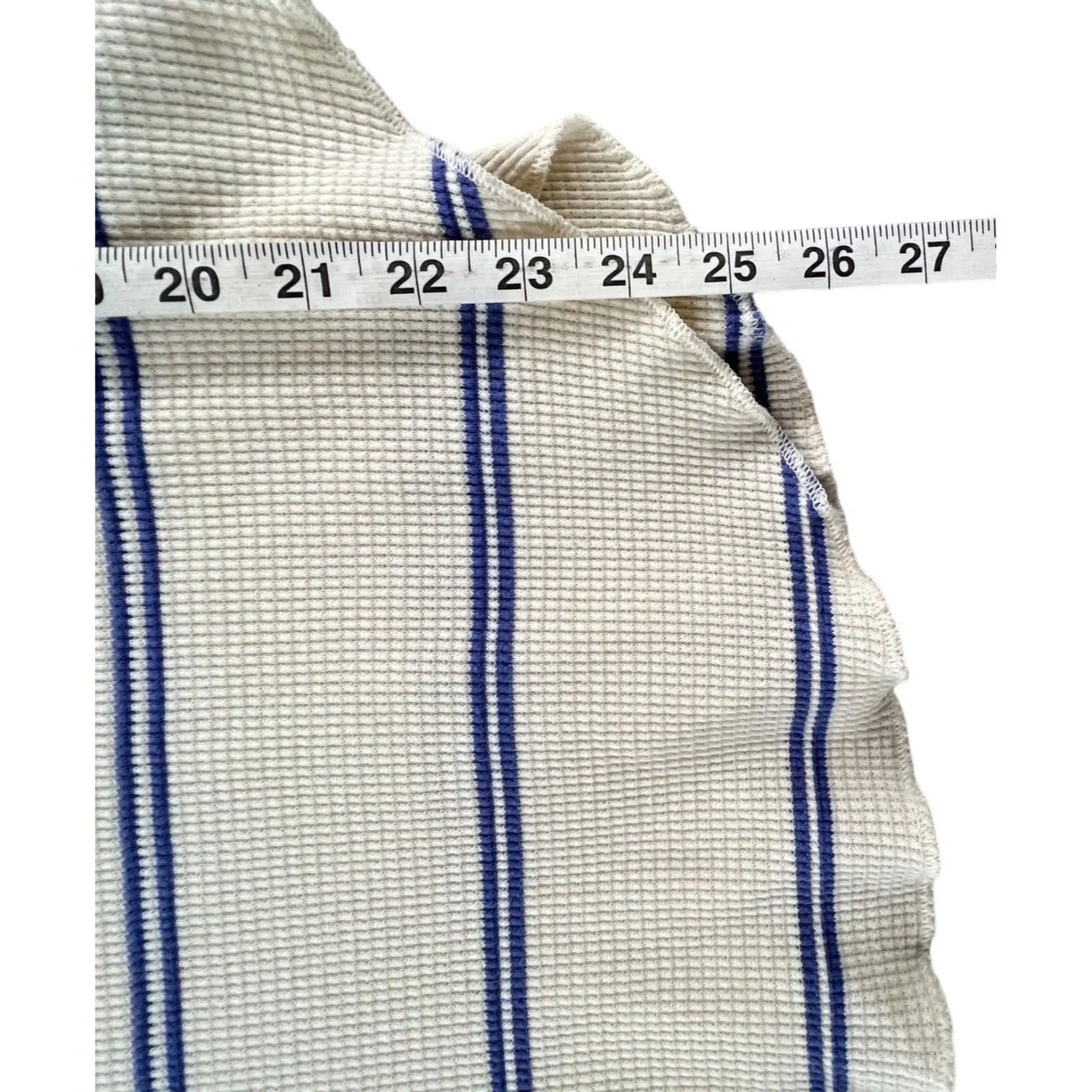 Aritzia Babaton Thermal Sweater Women S Cream Blue Striped Waffle Knit Cowl Neck - Image 10