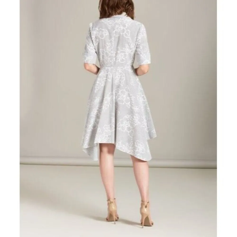 NWT Eva Franco Loretta Wrap Dress Hibiscus Stripe Gray Size 2 - Image 3