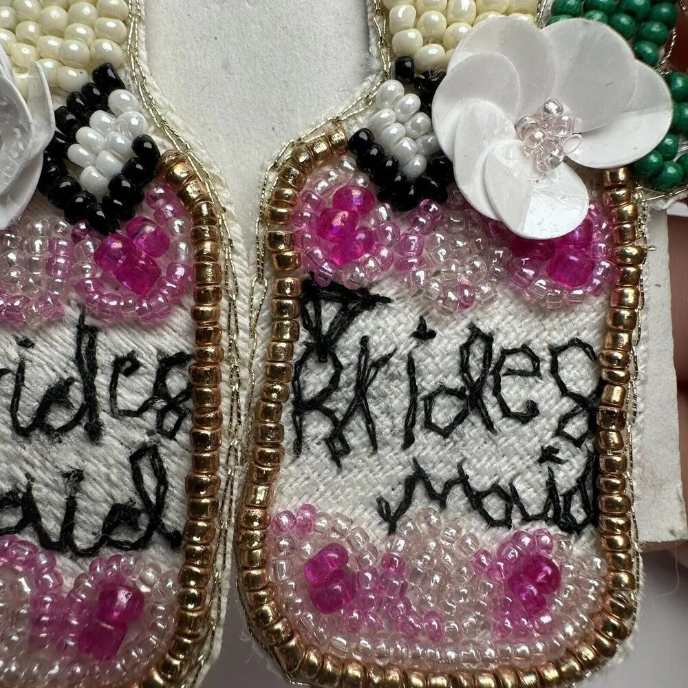 Bridesmaid Beaded Rhinestone Felt Pierced Dangle Drop Earrings Bridal Party White - Image 4