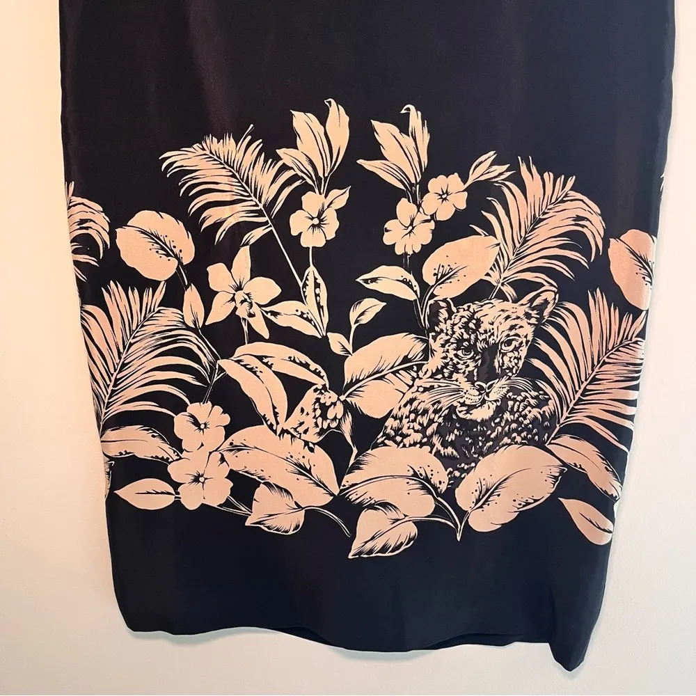 Rickie Freeman For Teri Jon Sz 4 100% Silk Animal Print Lightweight Lined Dress Black - Image 3