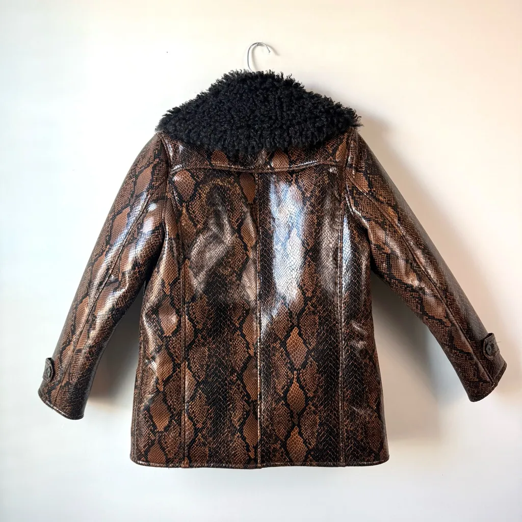 Blanknyc Snakeskin Print Faux Leather Jacket Faux Fur Trim XS - Image 5