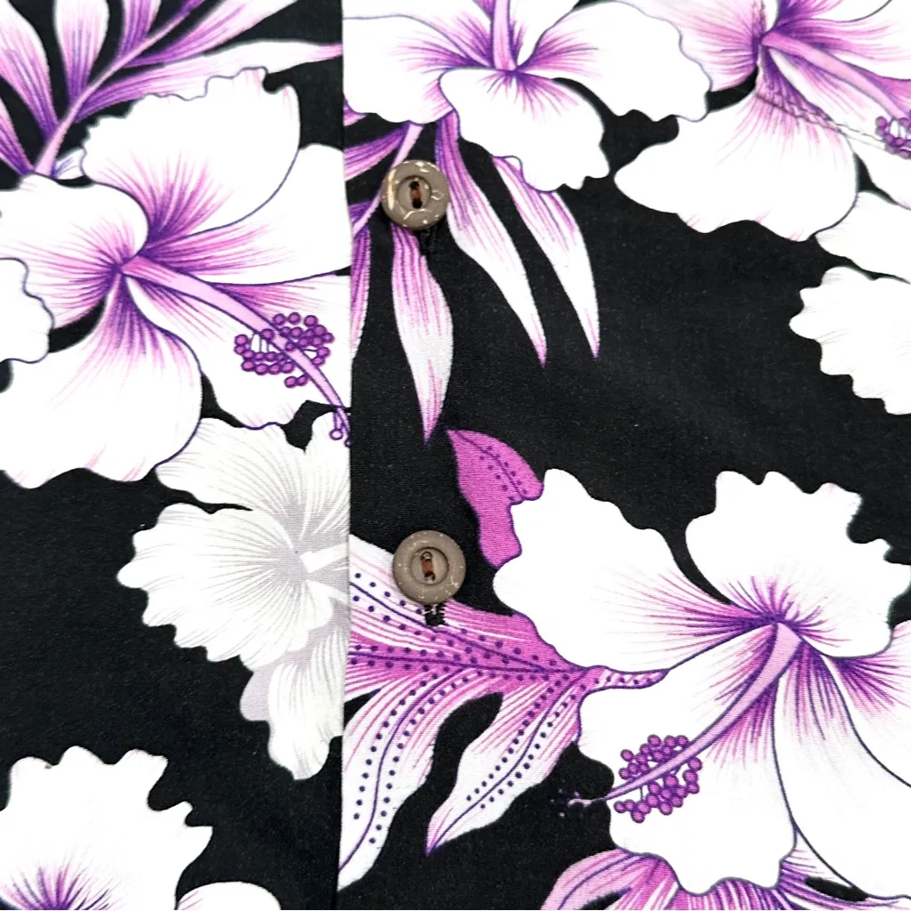 Vintage Winnie Fashion Black & Purple Floral Made in Hawaii Hawaiian Shirt Size M - Image 5
