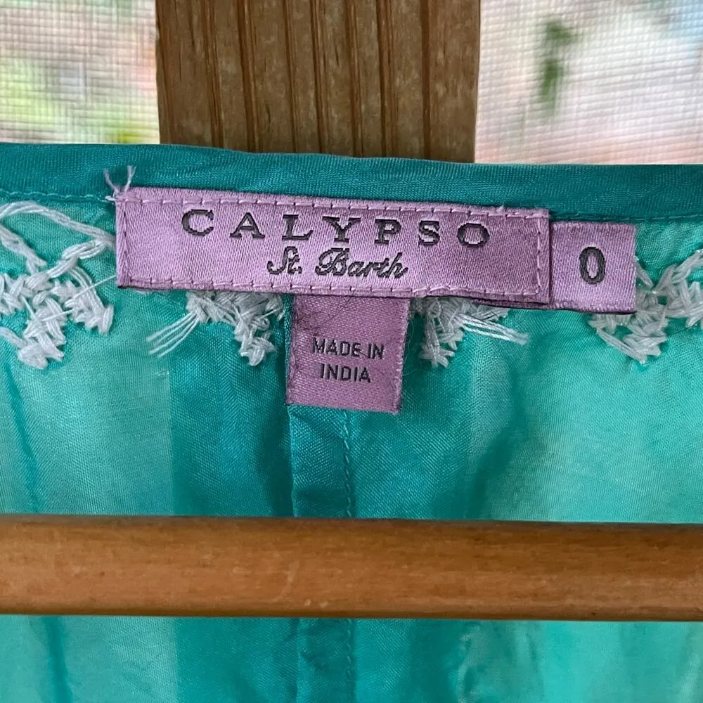 Calypso St Barth Women's Seafoam Green Beaded 100% Silk Blouse Size 0 - Image 5
