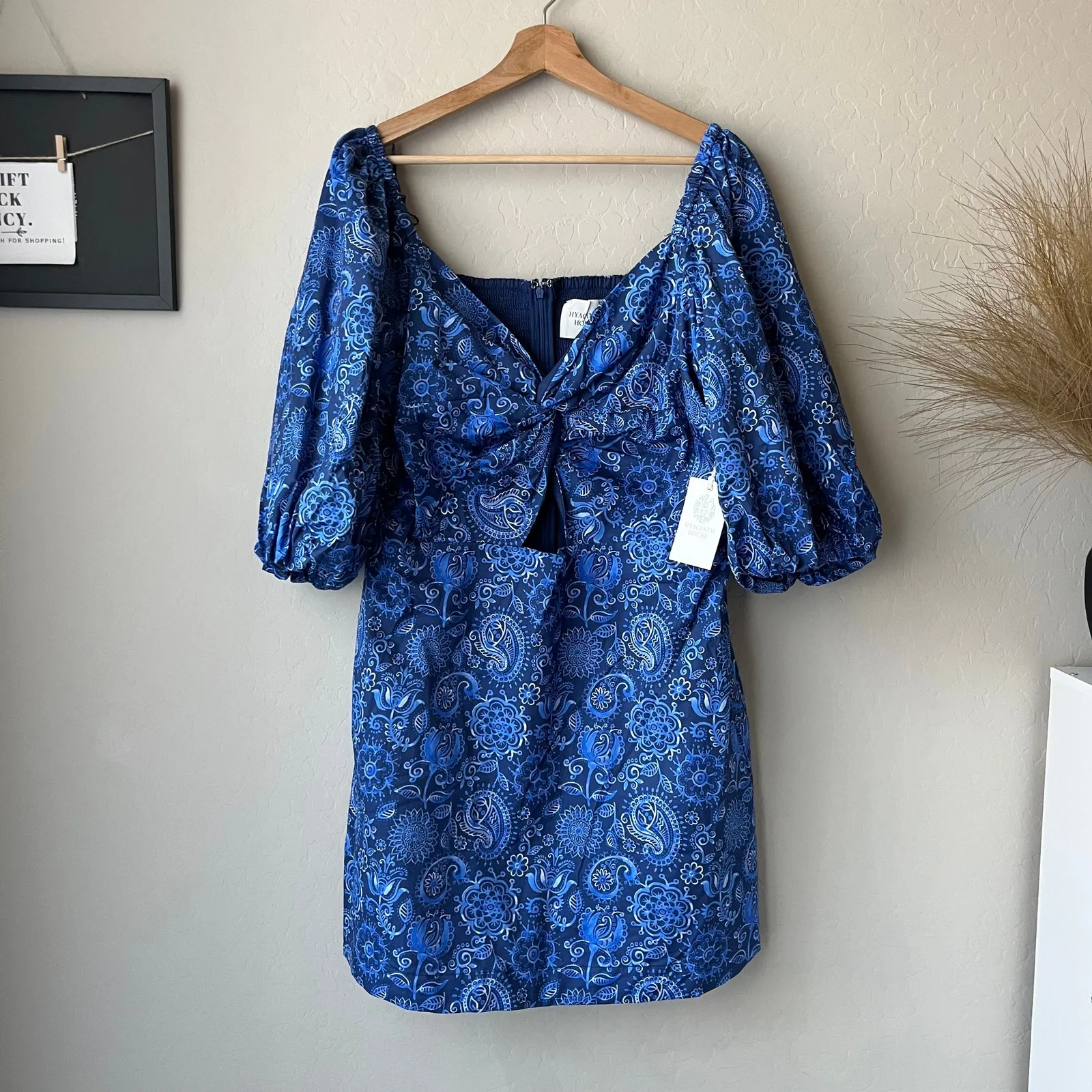 NEW Tuckernuck‎ Hyacinth House Dress Blue Paisley Puff Sleeve Mini Dress XXL - Image 3