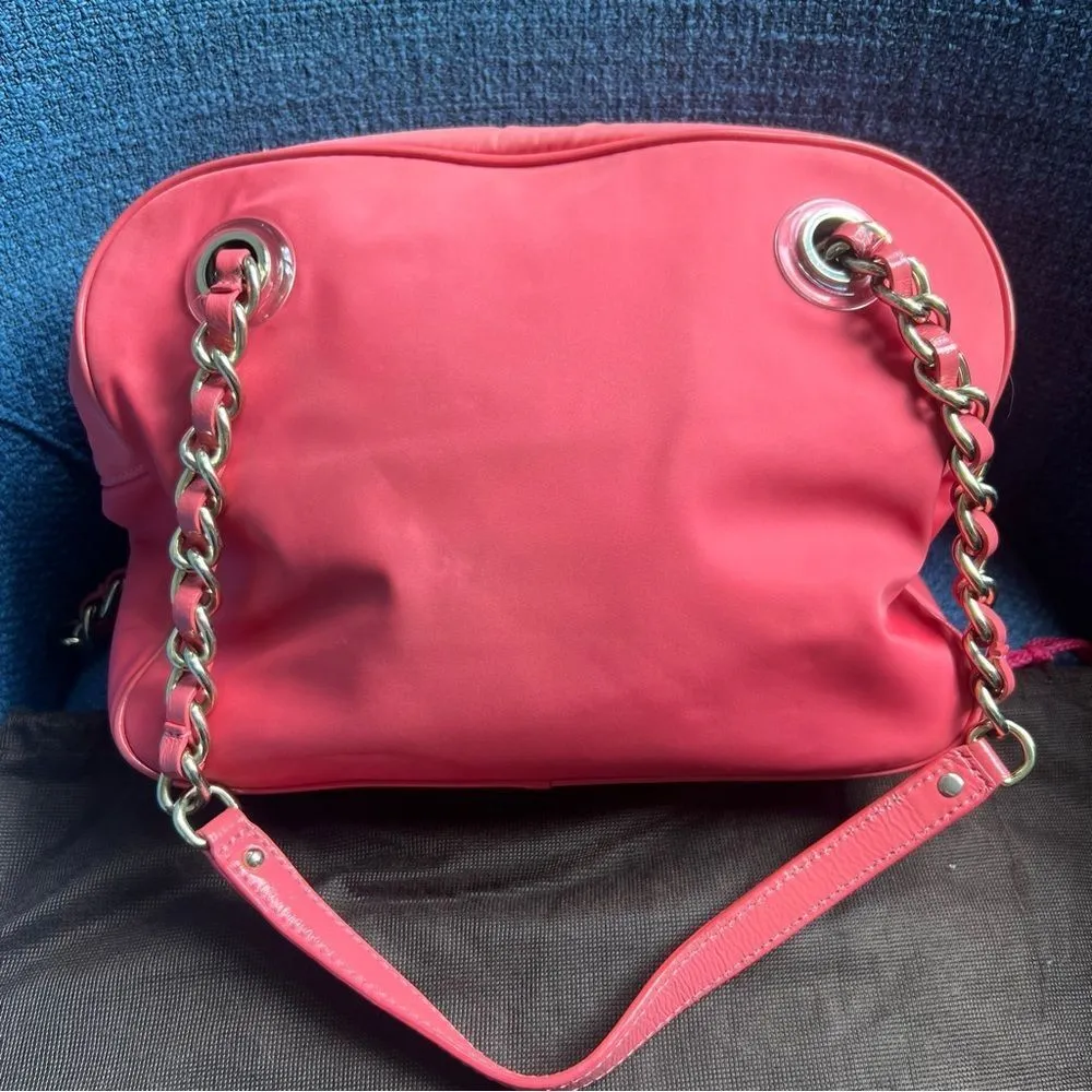 Kate Spade Vintage Jasmine Nylon Satchel Bag Orange Double Gold Chain Purse - Image 7