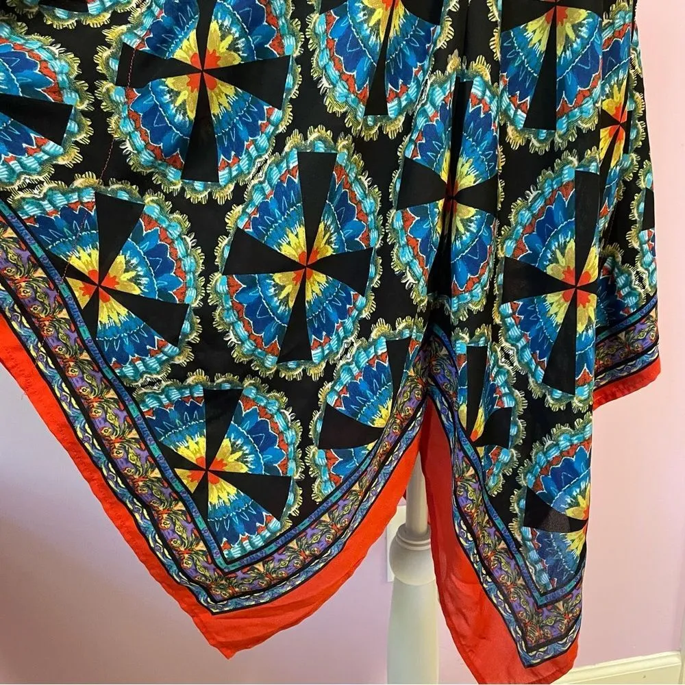 Meraki Boho Mini Dress Chiffon Handkerchief V Neck Psychedelic Print Size Large Black - Image 7