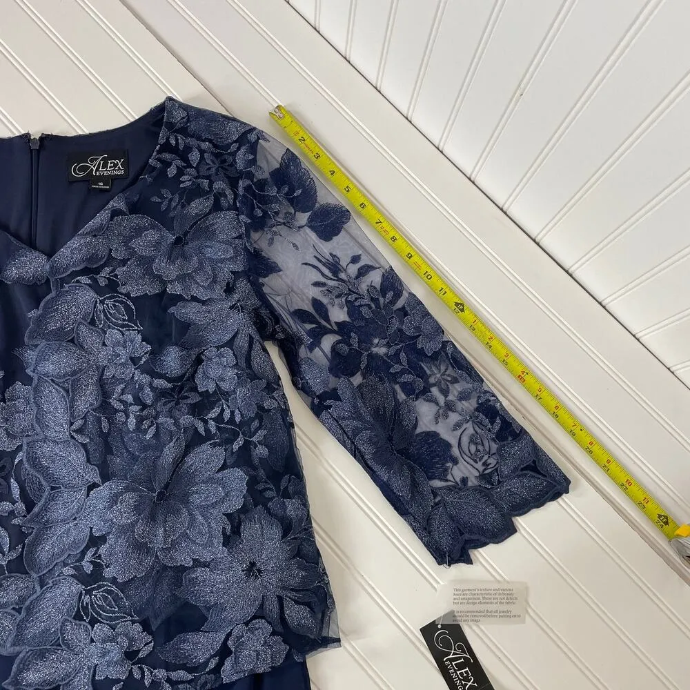 NWT Alex Evenings Navy Tea Length Mother Of The Bride Evening Dress 16 81122421 - Image 10
