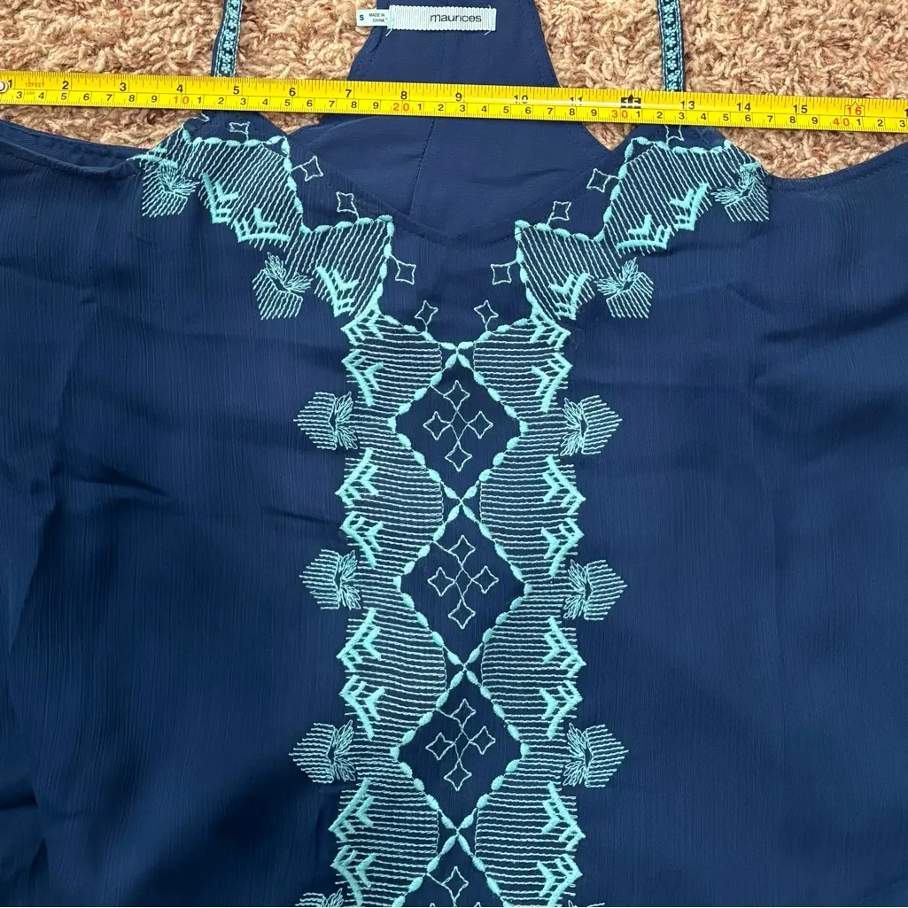 Maurices Western Asymmetrical Tank Embellished Cami Navy/Teal Lined Racer Back - Image 7