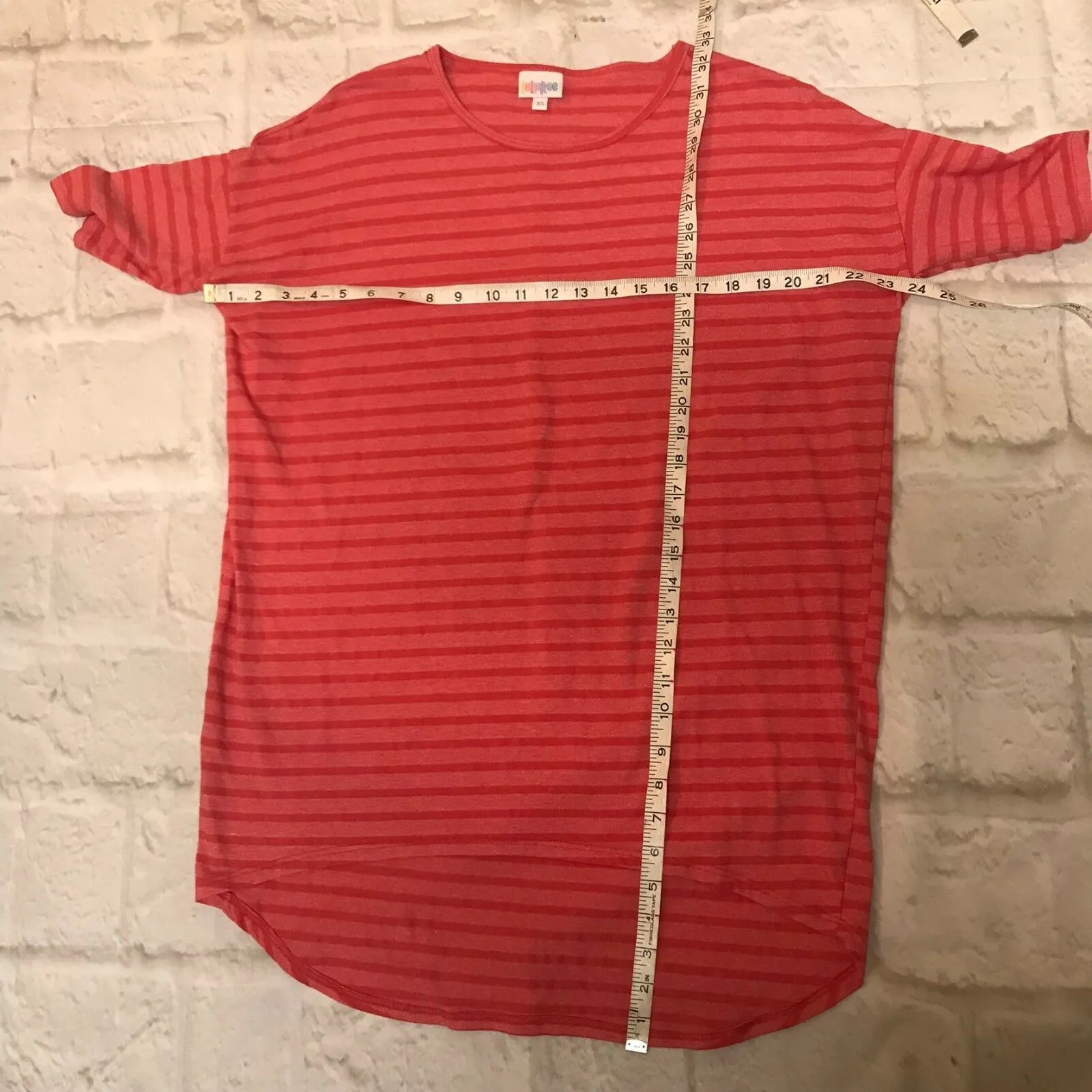 LuLaRoe Womens Top Size XS Irma Tunic Red Stripe‎ Striped Short Sleeve Knit - Image 5