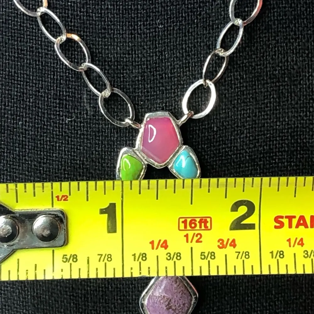 BARSE Sterling Silver Rolo Links Multi-Gem Stones Y-Drop Necklace 16 inches long - Image 6