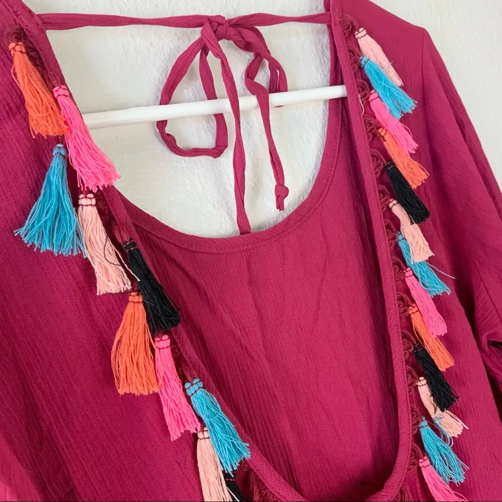 swim coverup dress fringe back detail Size Large - Image 4