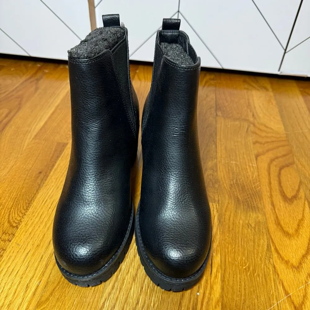 Mia Jody Womens 6 Black Faux Leather Round Toe Moto Chunky Heel Chelsea Boot New - Image 2