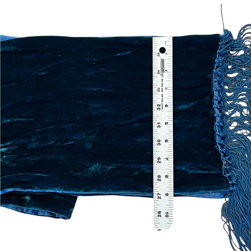 Alexia Crawford Dark Aqua Blue/Black Silk And Polyester Velour Style With Fringe Blue - Image 4