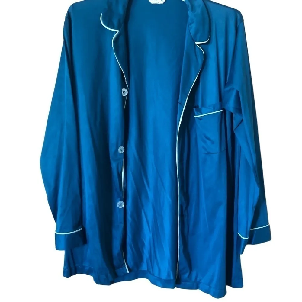 Vintage Mid Century Towncraft Jcpenney Aqua soft sleek classic pajama shirt Green Size L - Image 4
