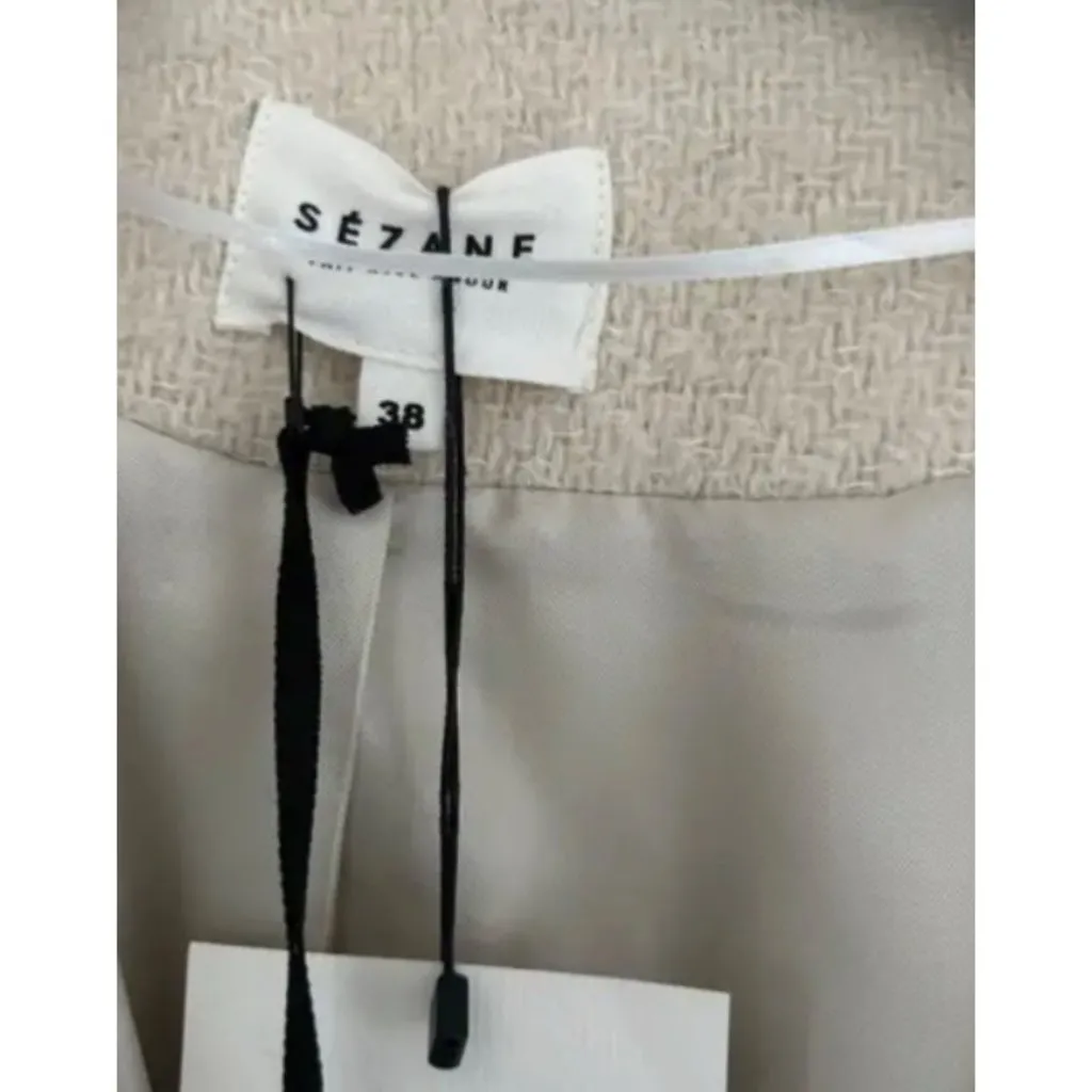 RARE NWT DUST BAG SEZANE Ivory Black SZ38 US6 Manteau Mike Wrap-over Alpaca coat - Image 5