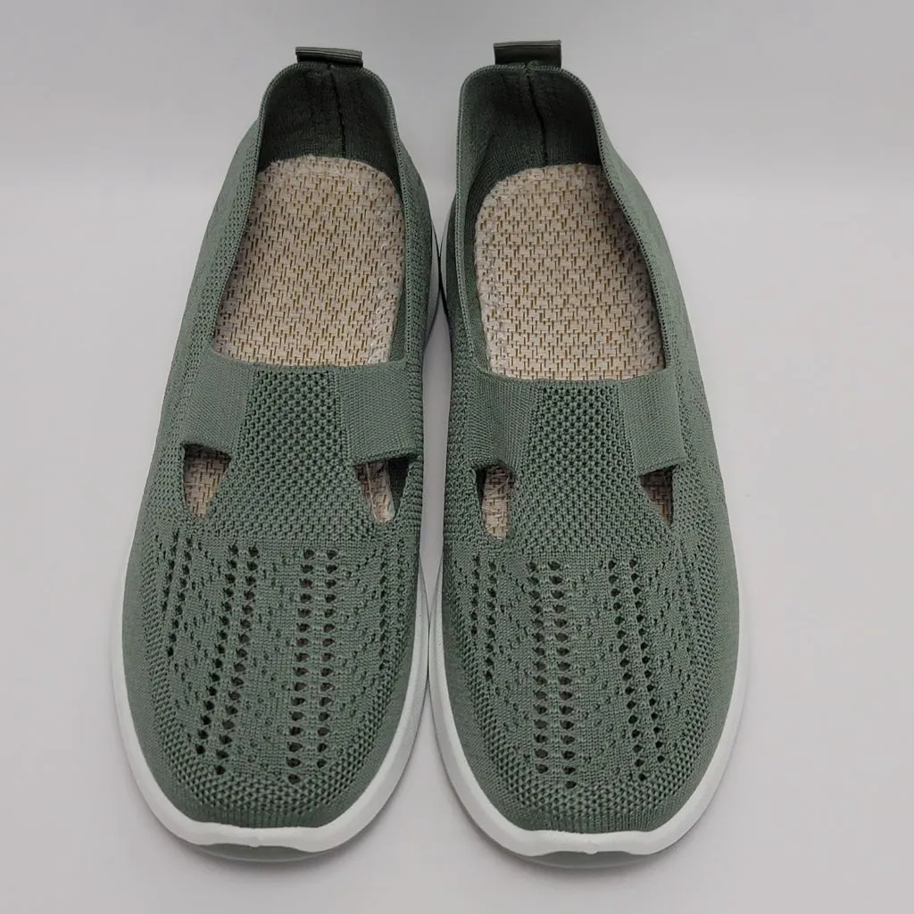 Women's Breathable Mesh Slip On Sneakers Comfortable Lightweight Walking Shoes Green Size 9 - Image 3