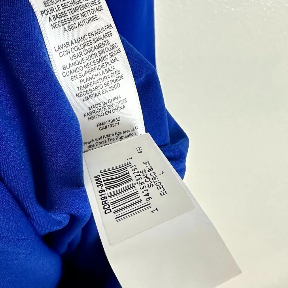 DRESS THE POPULATION Sloane Sleeveless Sheath Dress in Electric Blue Size Large - Image 7