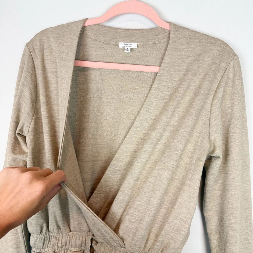 Splendid X Cella Jane Blog Illiana Surplice Long Sleeve Jumpsuit Tan‎ Size Small - Image 9