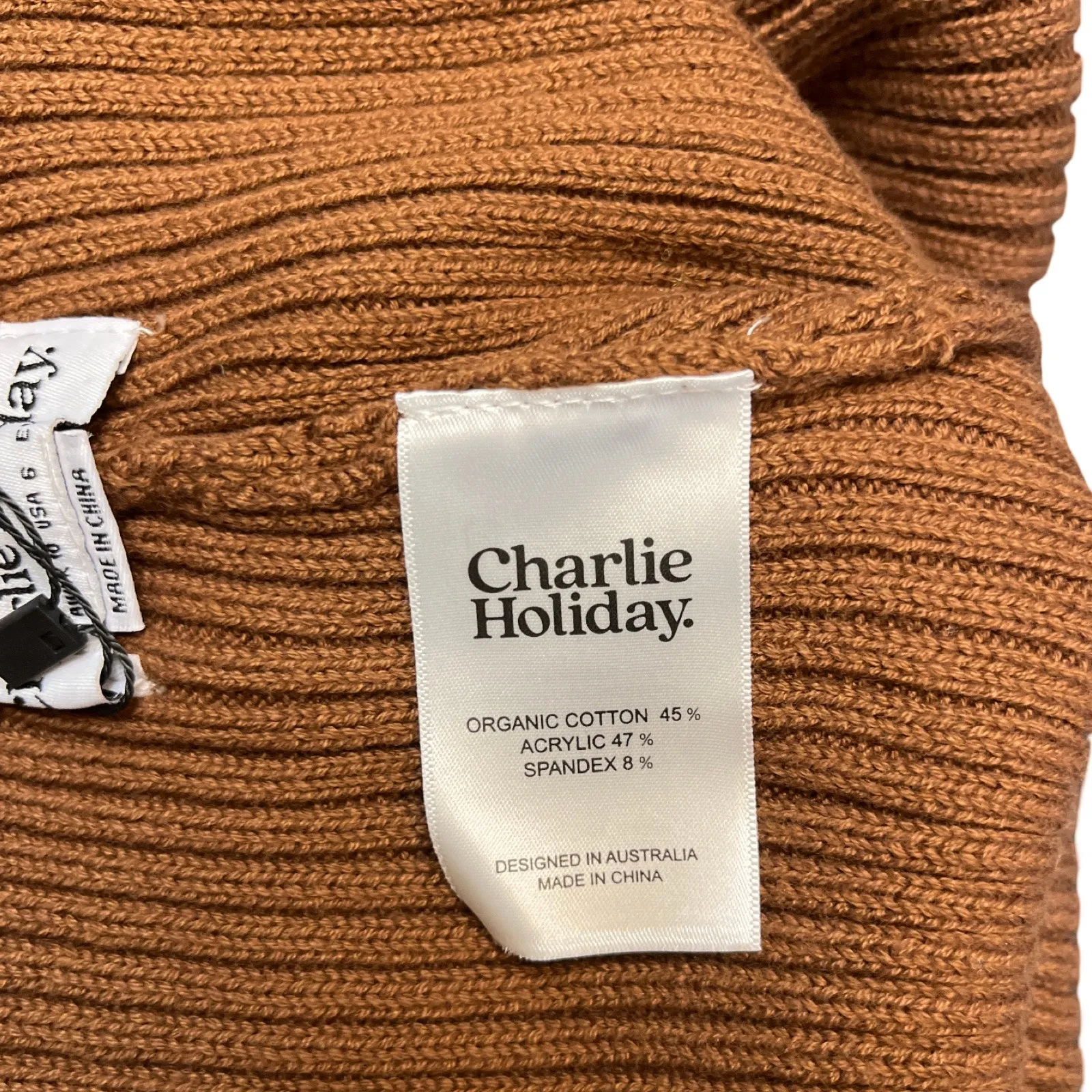 Charlie Holiday Ribbed Sweater Knit Flare Cozy Pants Brown Organic Cotton Size 6 - Image 7