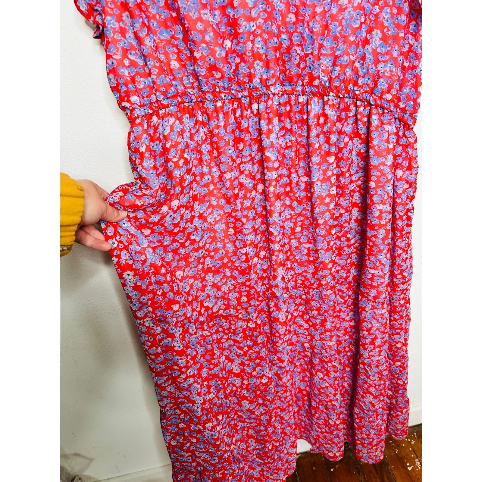 DEX Red Purple Floral Print Sleeveless Ruffle Spring Dress size US 2X - Image 5