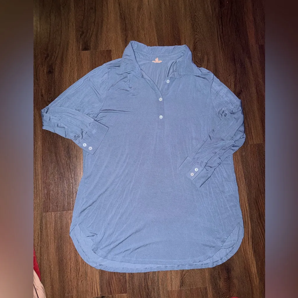 Gisele Long Sleeve Sleep
Shirt
Eberjey blue L nwot pj cozy $140 casual lounge - Image 5