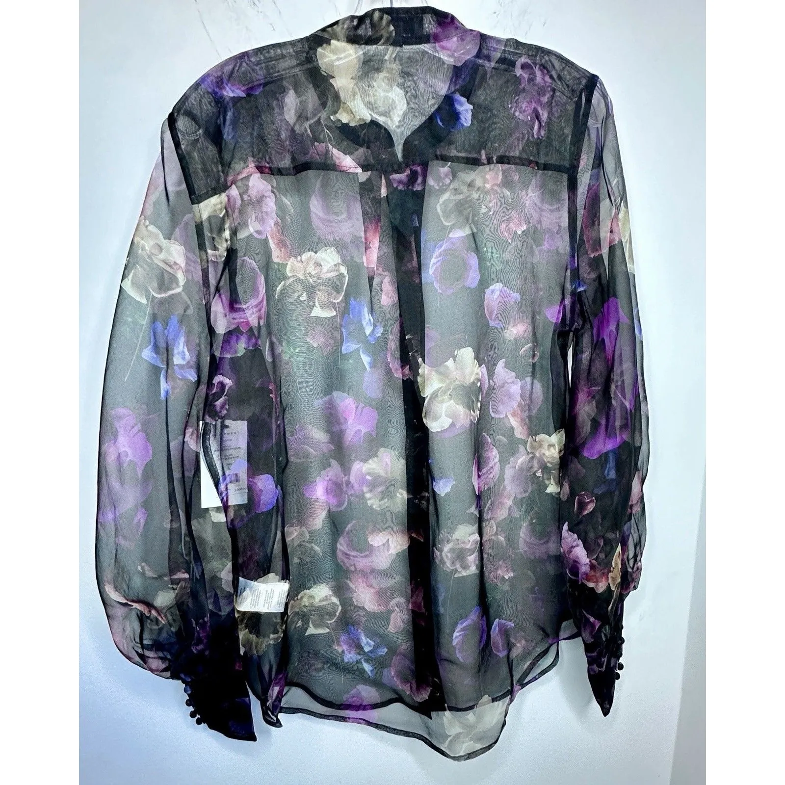 New Dark Floral Print 100% Silk Equipment Shirt Long Sleeved Md-Long Blouses Lg - Image 10