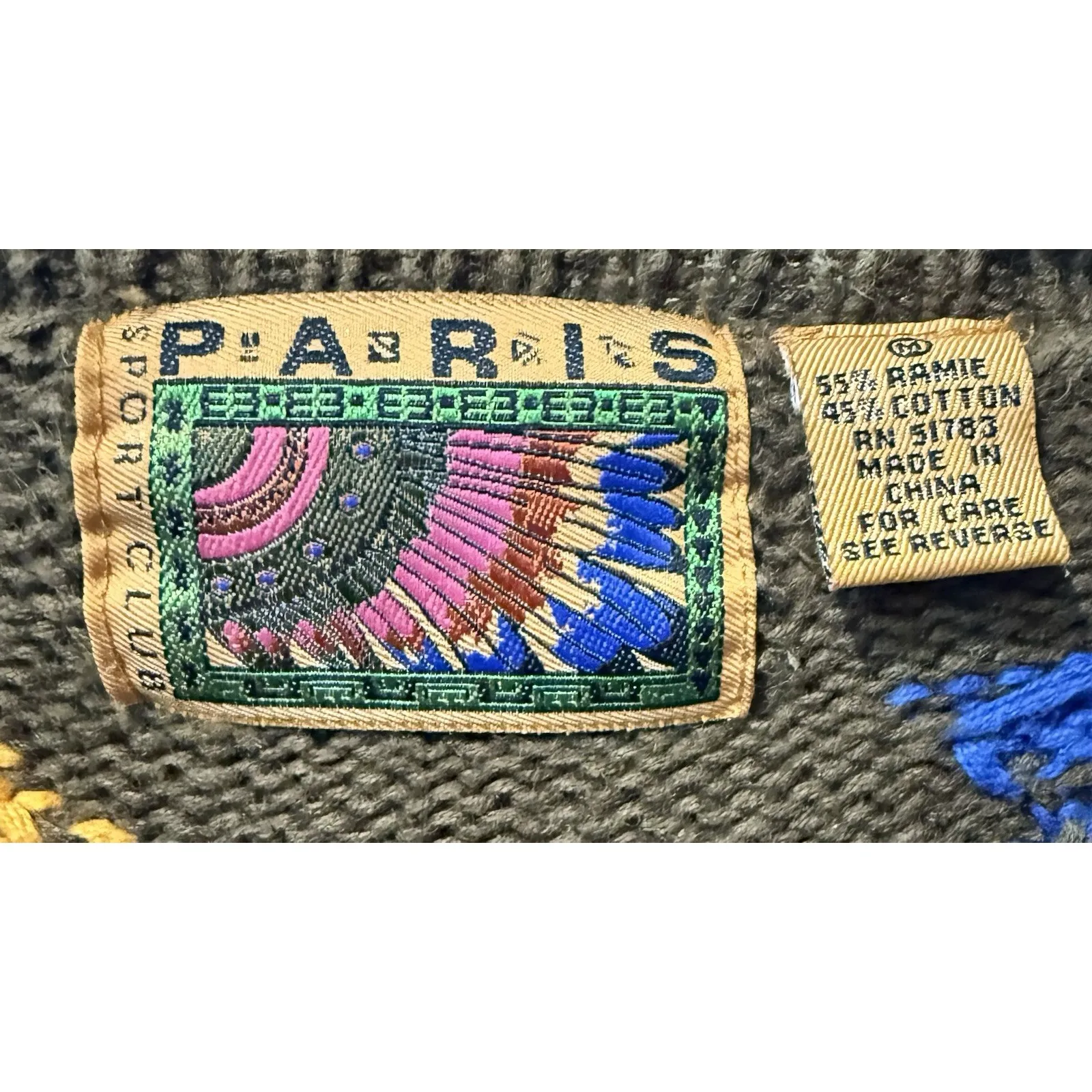 Vintage 80s Paris Sport Club Rustic Desert Aztec Chunky Knit Sweater Boho Medium Brown - Image 3