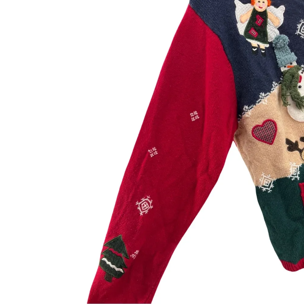 Karen Scott XL wool blend Santa angel reindeer country cardigan snowman holiday - Image 3