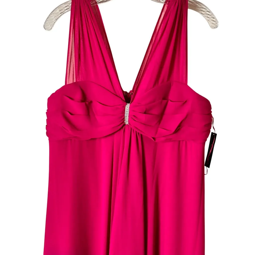 R&M Richards 14/16 Fuchsia Sleeveless Empire Waist Gown Rhinestone Accent - Image 8