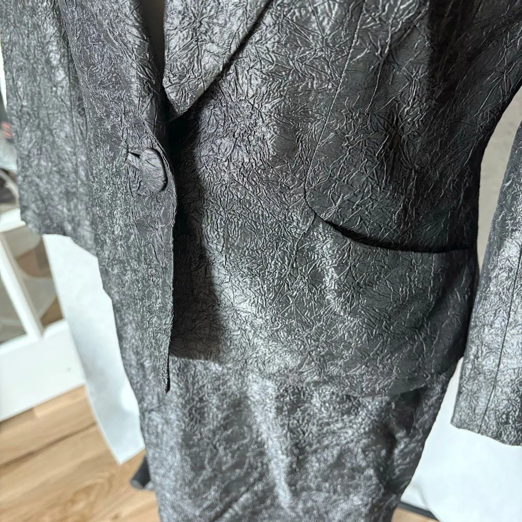 Vtg Cache Alberto Makali Suit Blazer and Skirt Set Foil Texture Gray size 6 - Image 5