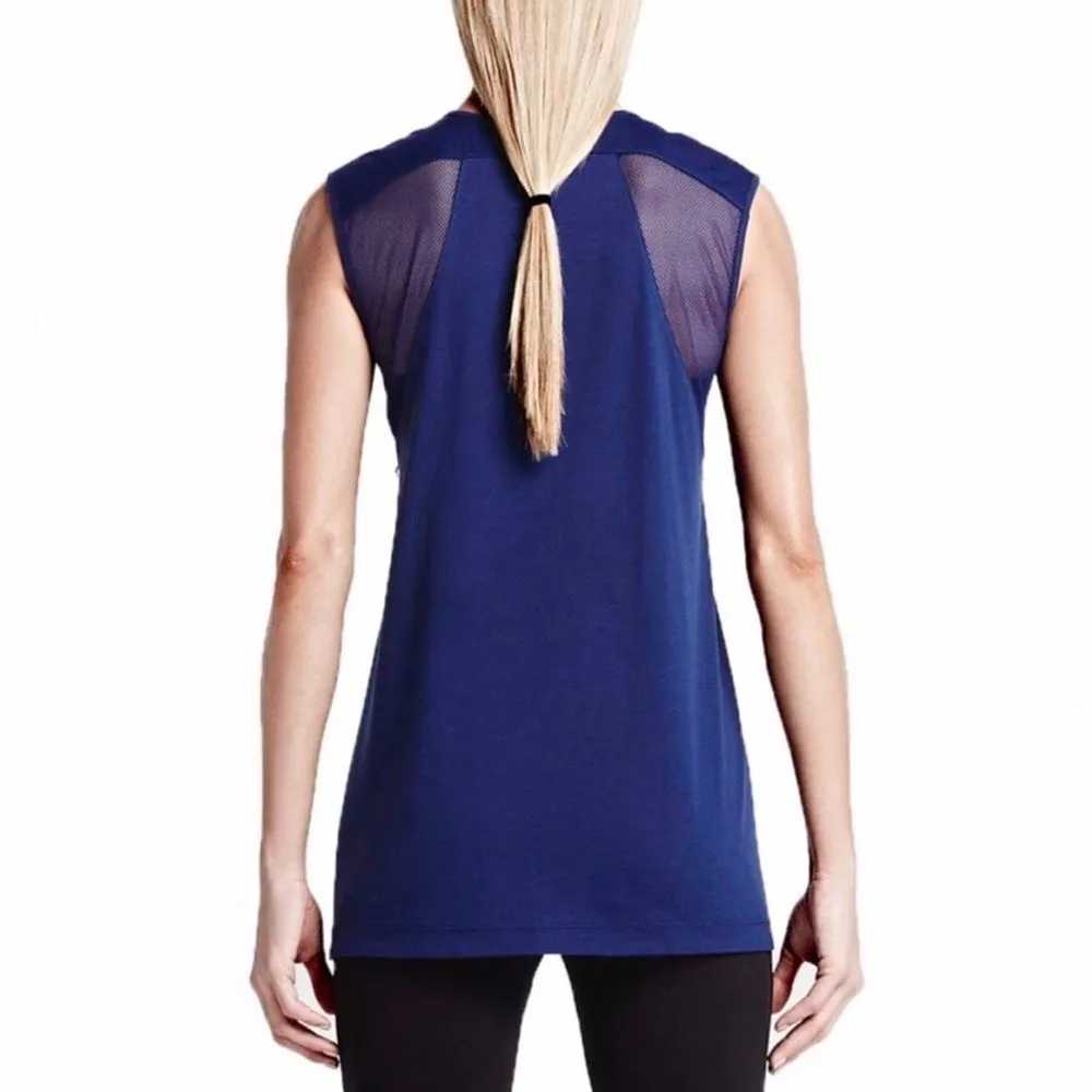🆕Nike Blue Drawstring Waist Sleeveless Activewear Shirt - Image 2
