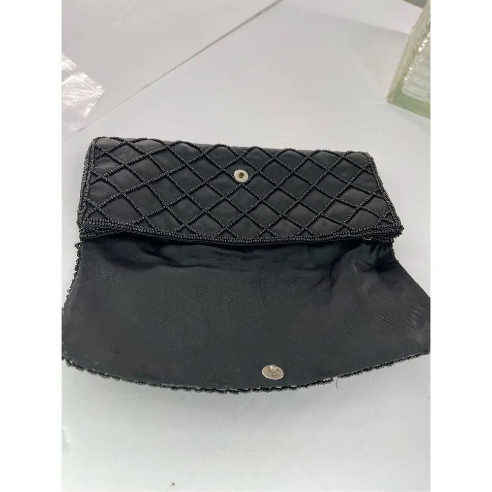 Vintage John Wind Japan beaded satin bag. Black - Image 5