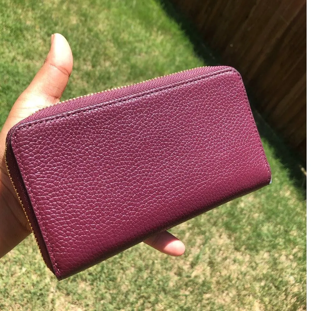 Michael Kors Large Flat Wallet/Wristlet Merlot Gold Tone Hardware - Image 2