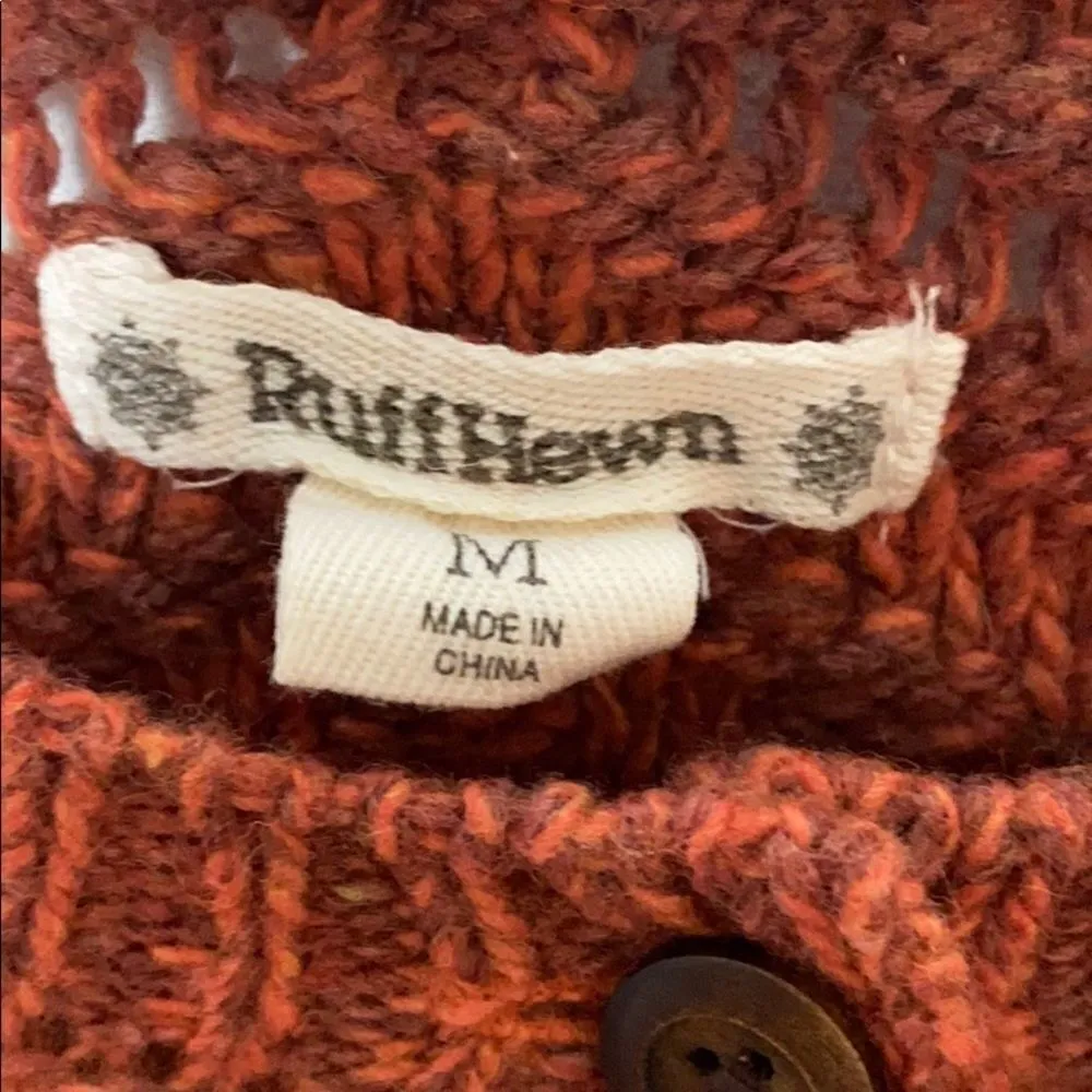 Ruff Hewn SZ M chunky burnt orange button sweater - Image 3