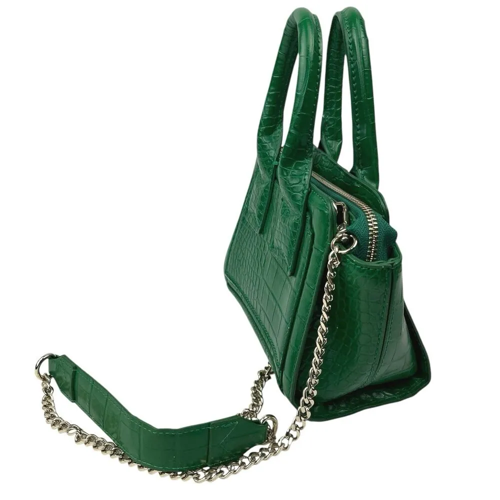 Zara Women's Green Leather Croc Embossed Chain Strap Handbag Crossbody Bag - Image 2
