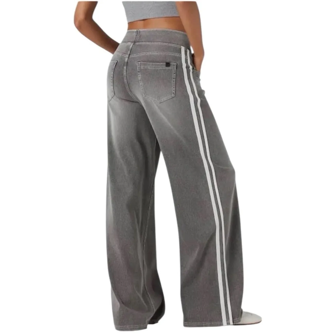 Halara Flex High Waisted Stripe Wide Leg Flowy Casual Jeans Gray MEDIUM NWOT - Image 3