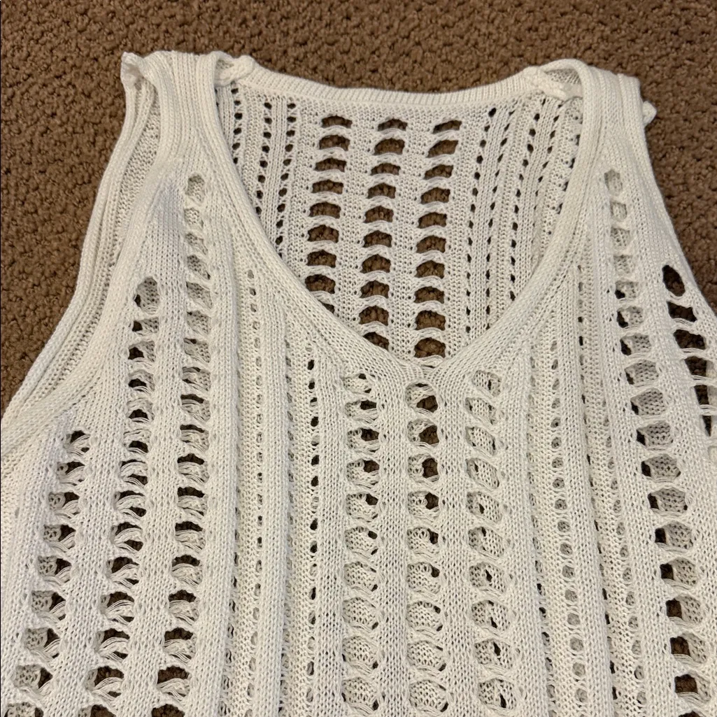 Sulozom Women’s White Crochet Swimsuit Cover Up Tassel V - Image 3