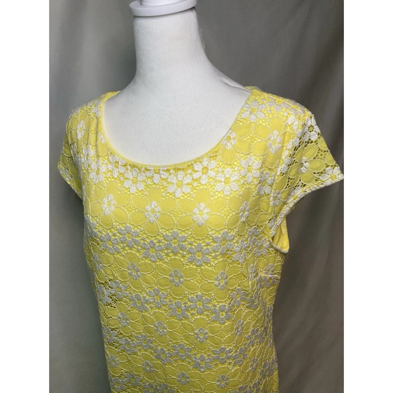 Coquette Yellow Floral Lace Dress Womens 16 Sheath Mini Whimsical Easter Kawaii - Image 9