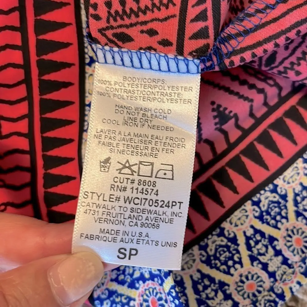 PLEIONE SHIFT DRESS Small Royal Blue/Pink/Yellow Print Capped Sleeve NWT‎ - Image 7