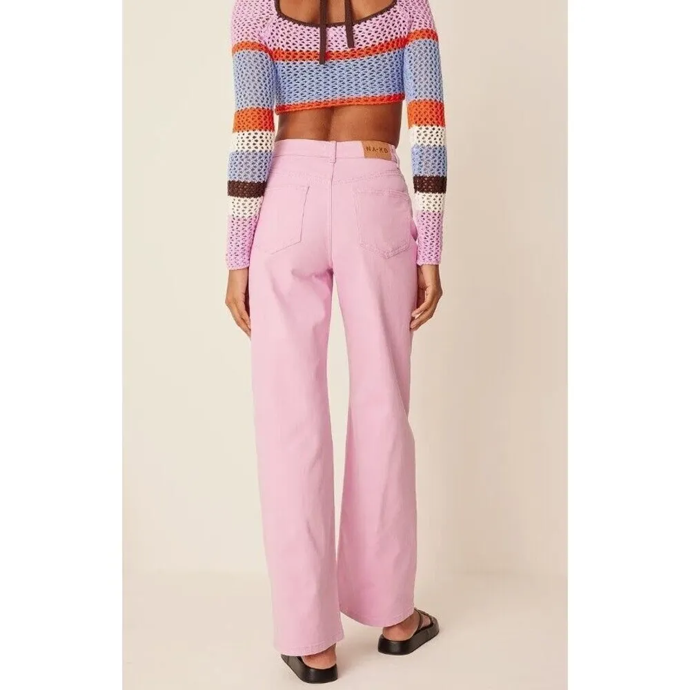 NWT ROMEE STRIJD X NA-KD High Waisted Wide Leg Denim In Light Pink Size 2 (32) - Image 3