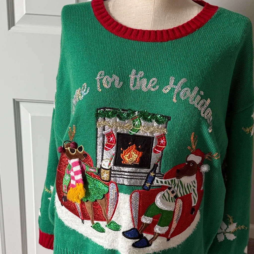 33 Degrees home for the Holidays Festive Green Sweater size XL - Image 4