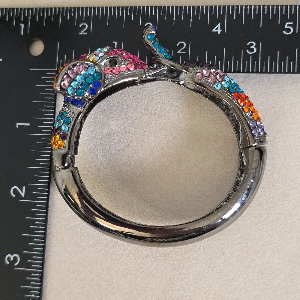 Vintage Crystal Elephant Clamper / Hinge Bracelet Silver - Image 12