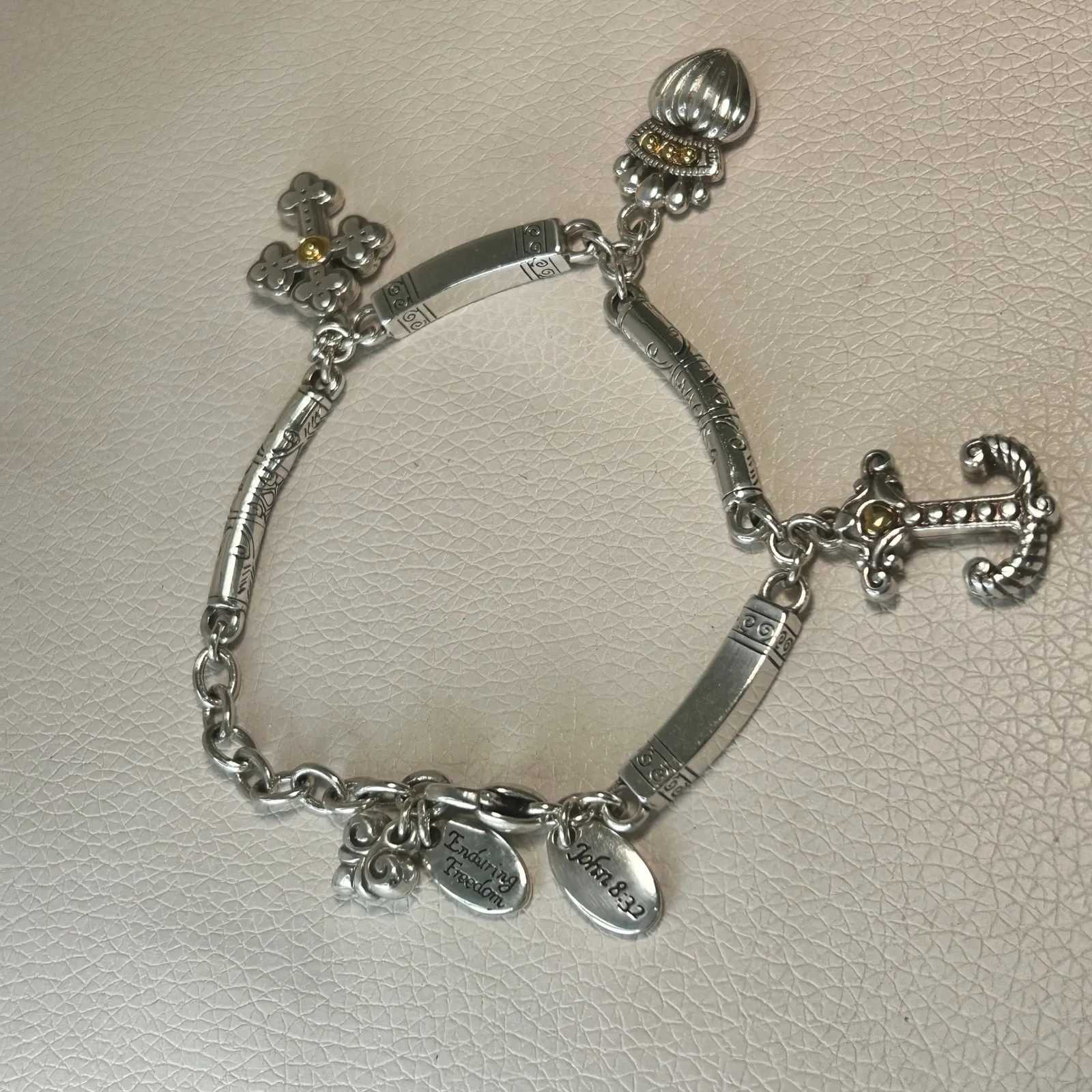 Brighton Enduring Freedom Faith Charm‎ Bracelet Anchor Cross Crown Verses - Image 2