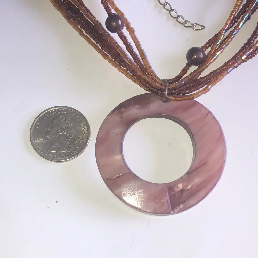 Boho Seed Beaded Huge Round Cutout Shell Pendant Necklace - Image 4