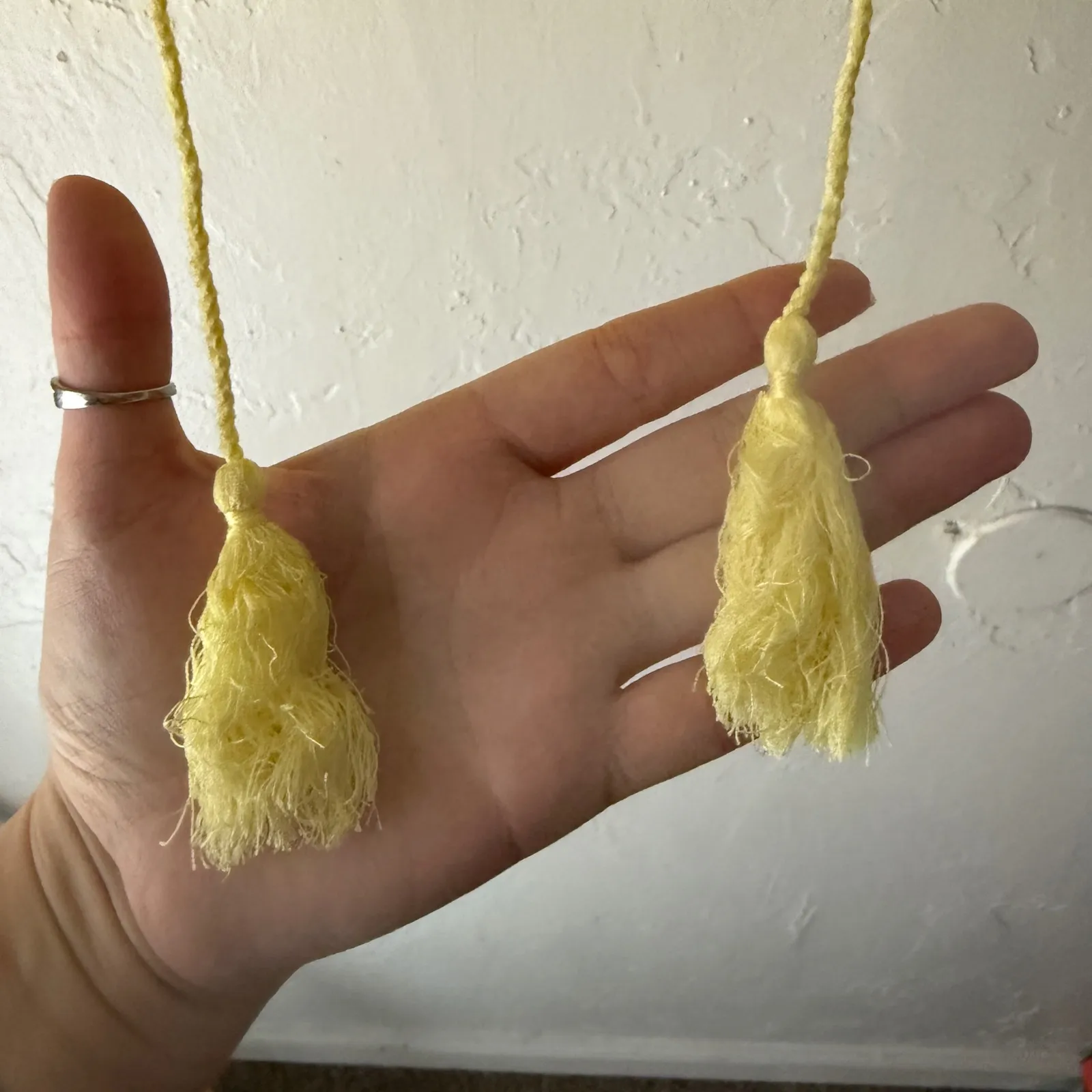 Womens Yellow Crochet Lace Trim Tassel V Neck 100 Cotton Blouse L Festival Beach Size L - Image 3